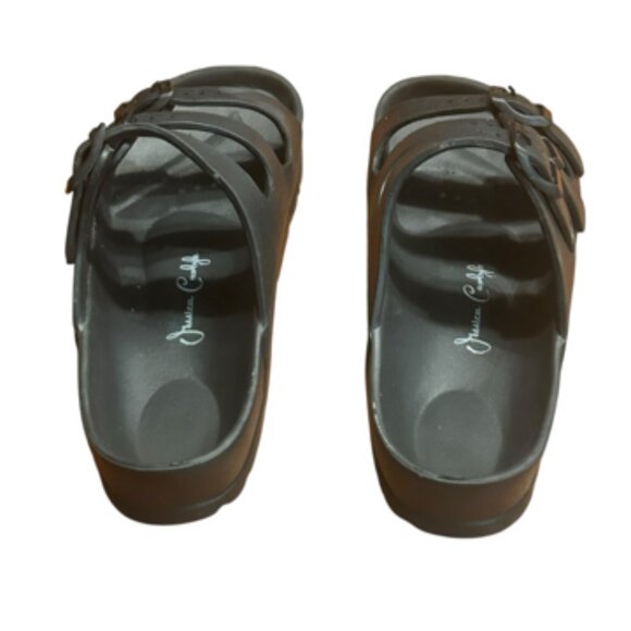 Size 6 Jessica Carlyle Adjustable Black Triple Strap  Slides Sandals Like New - Picture 3 of 7